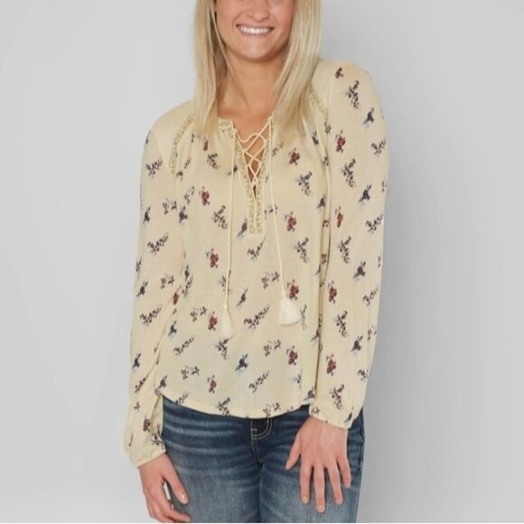 Lucky Brand Floral Peasant Top Longsleeve Size Small - Picture 1 of 8